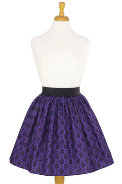 Purple Damask A-Line Elastic Skirt