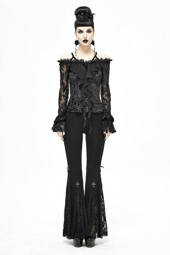Devil Fashion Black Blooms Velvet Top - VampireFreaks