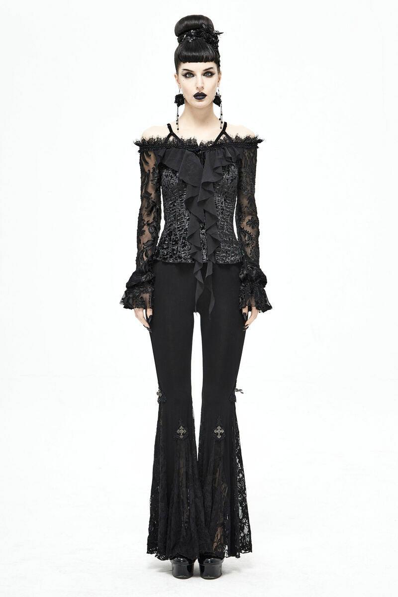 Devil Fashion Black Blooms Velvet Top - VampireFreaks