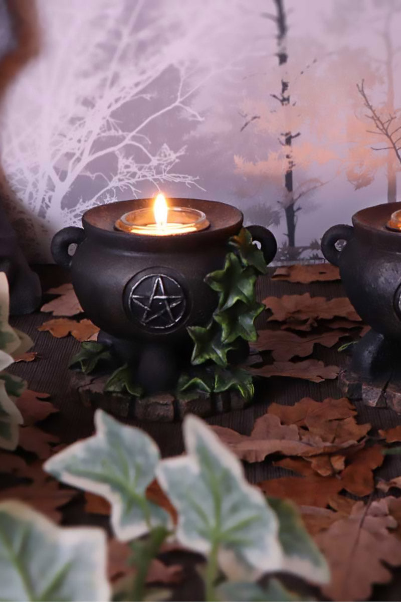 Ivy Cauldron Witches Candle Holders