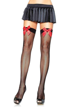 Bloody Bows Fishnet Thigh Highs [RED]