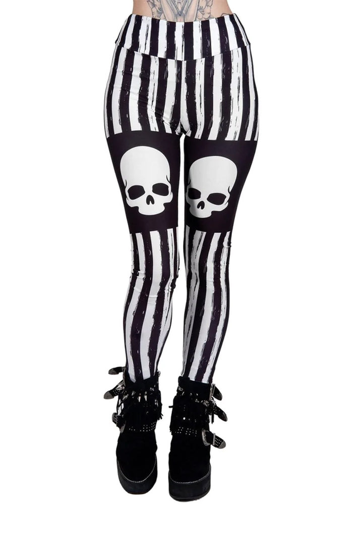 Black & White Striped Skull Leggings