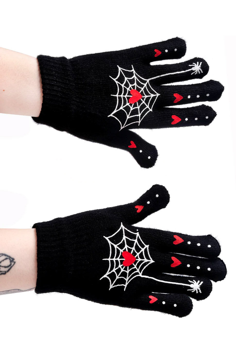 Heart Webs Finger Tattoo Winter Knit Gloves