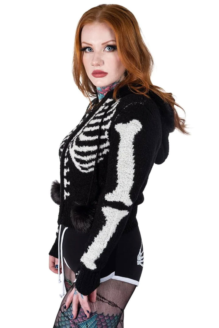 Bony Skeleton Cardigan Zip Up Sweater [BLACK/WHITE]