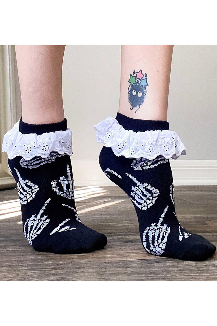 Up Yours Skeleton Ankle Lace Trim Socks