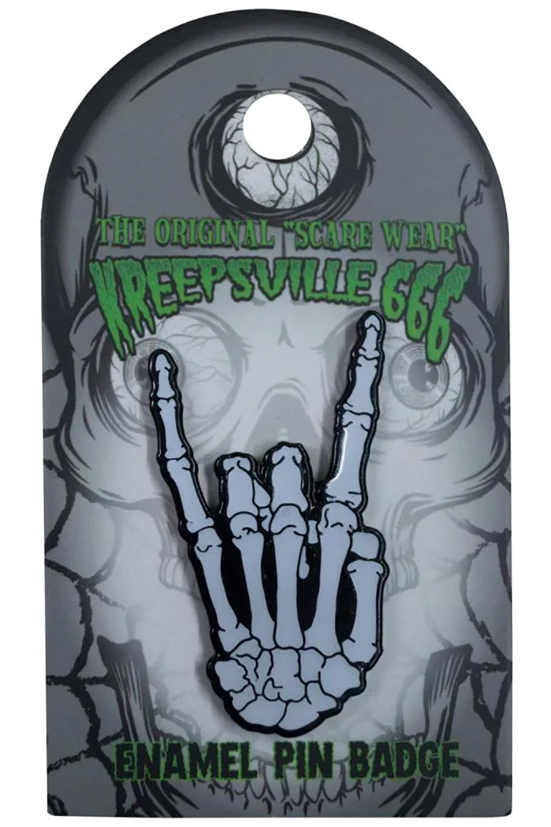 Rock On Skeleton Enamel Pin [Glows in the Dark]