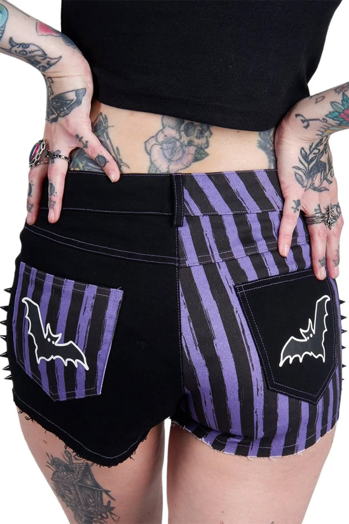 Purple Striped Bat Studded Shorts