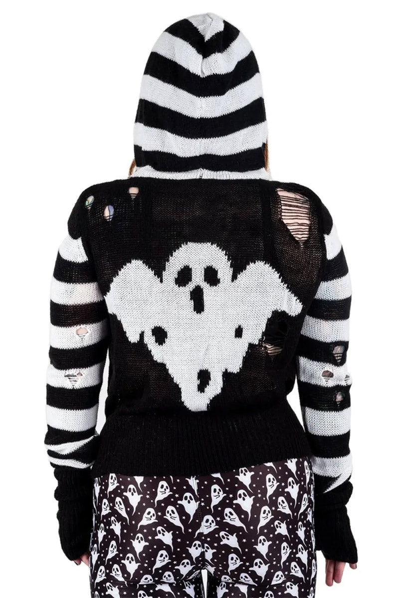 Spooky Ghost Zip Up Cardigan Sweater