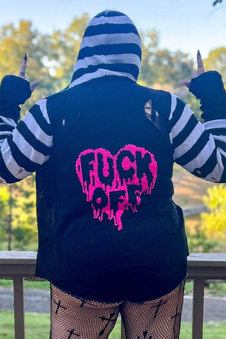 F Off Pink Heart Zip Up Cardigan Sweater