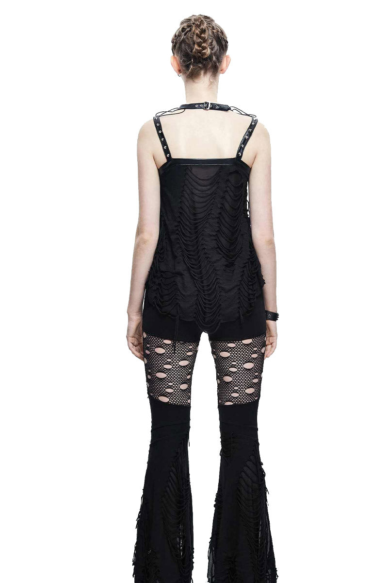 Pantalones acampanados de rejilla desgastados de Mourn