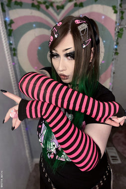 Emo Striped Arm Warmers [Black/Hot Pink]