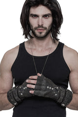 Men's Steampunk Fingerless Gloves [Gray]