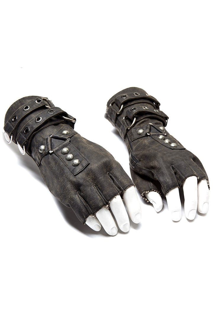 Men's Steampunk Fingerless Gloves [Gray]