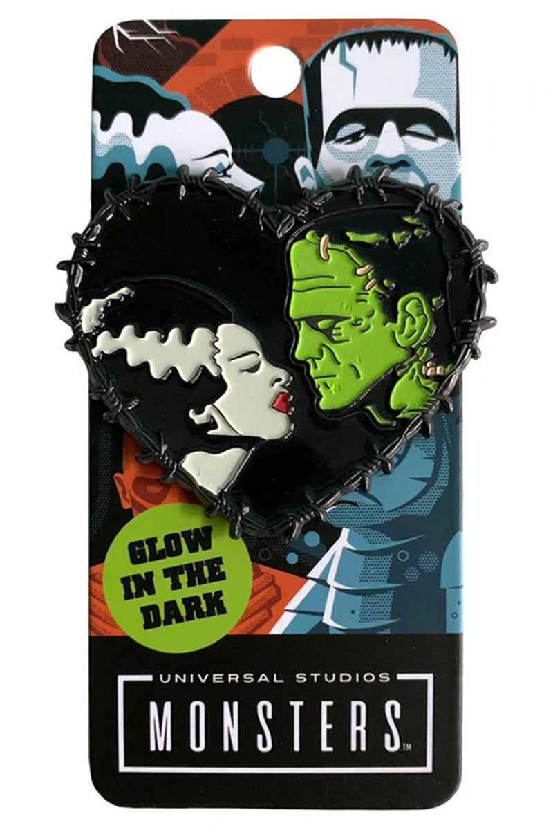 We Belong Dead Frankenstein & Bride Heart Enamel Pin [Glows in the Dark]