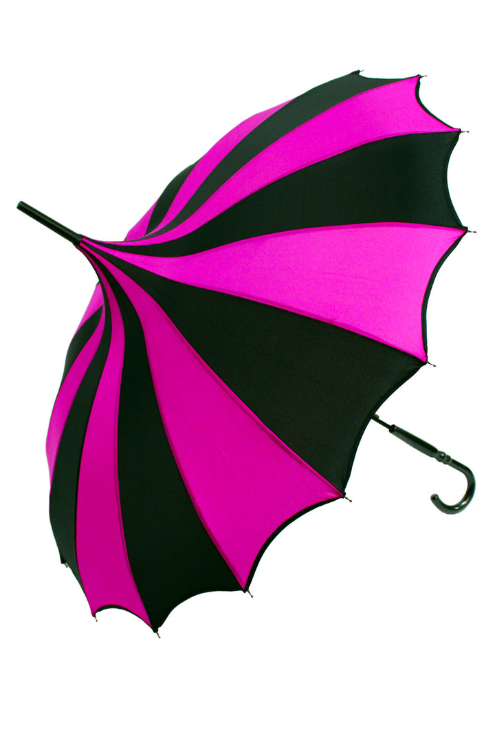 Batwing Pagoda Umbrella [BLACK/HOT PINK STRIPED]