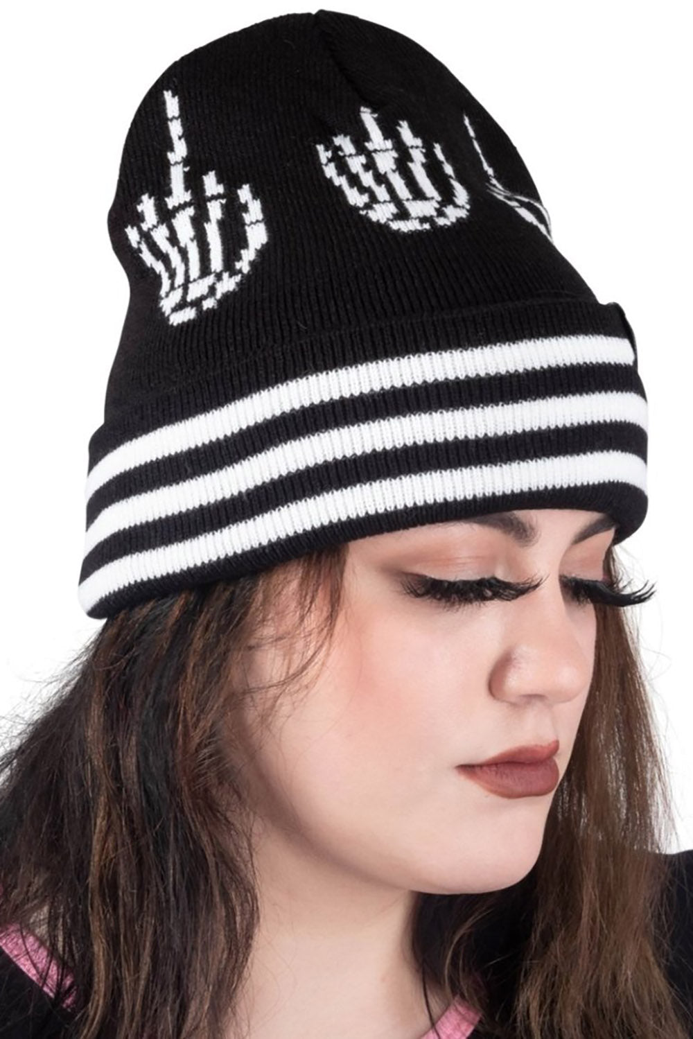 Up Yours Skeleton Middle Finger Knit Beanie