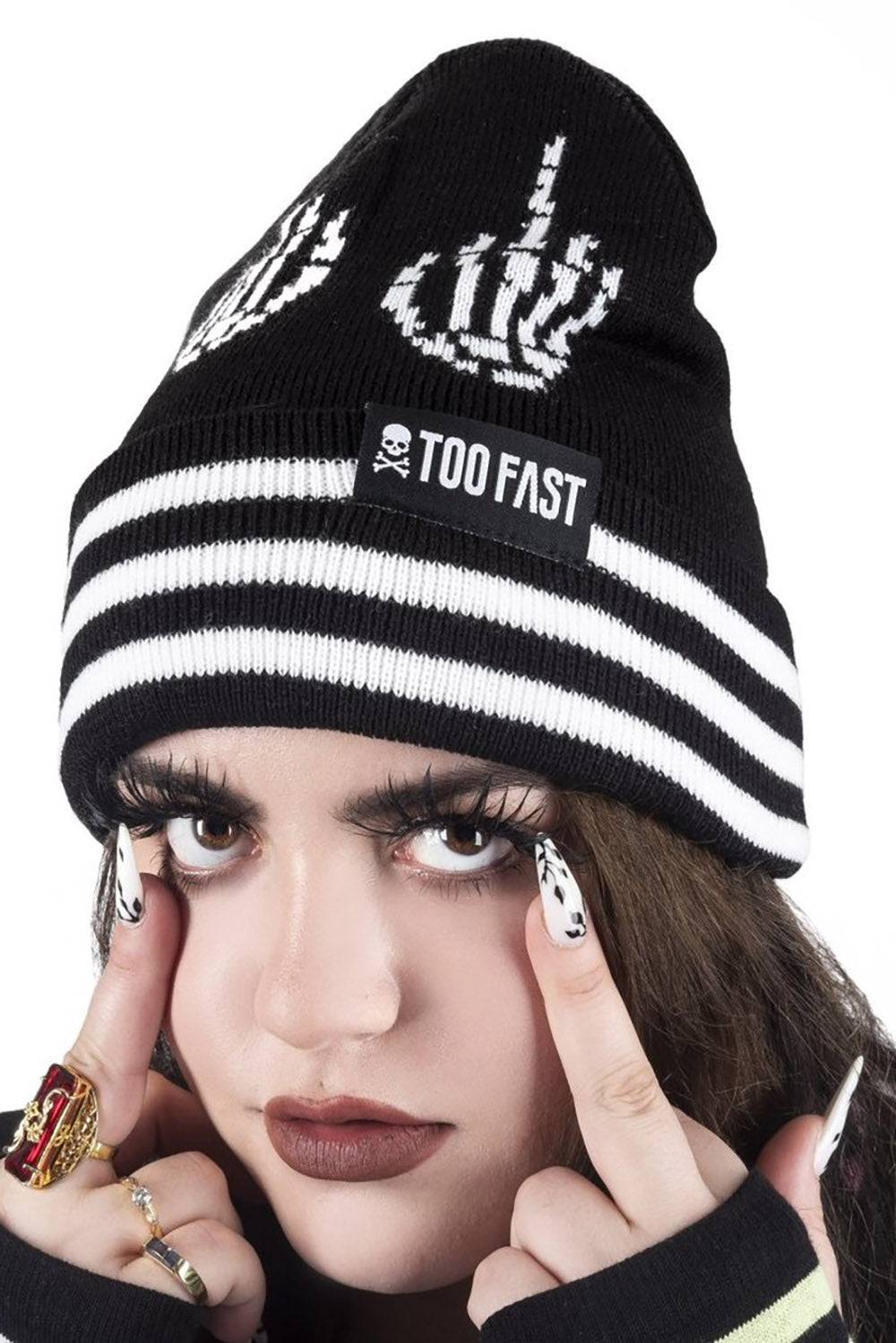 Up Yours Skeleton Middle Finger Knit Beanie