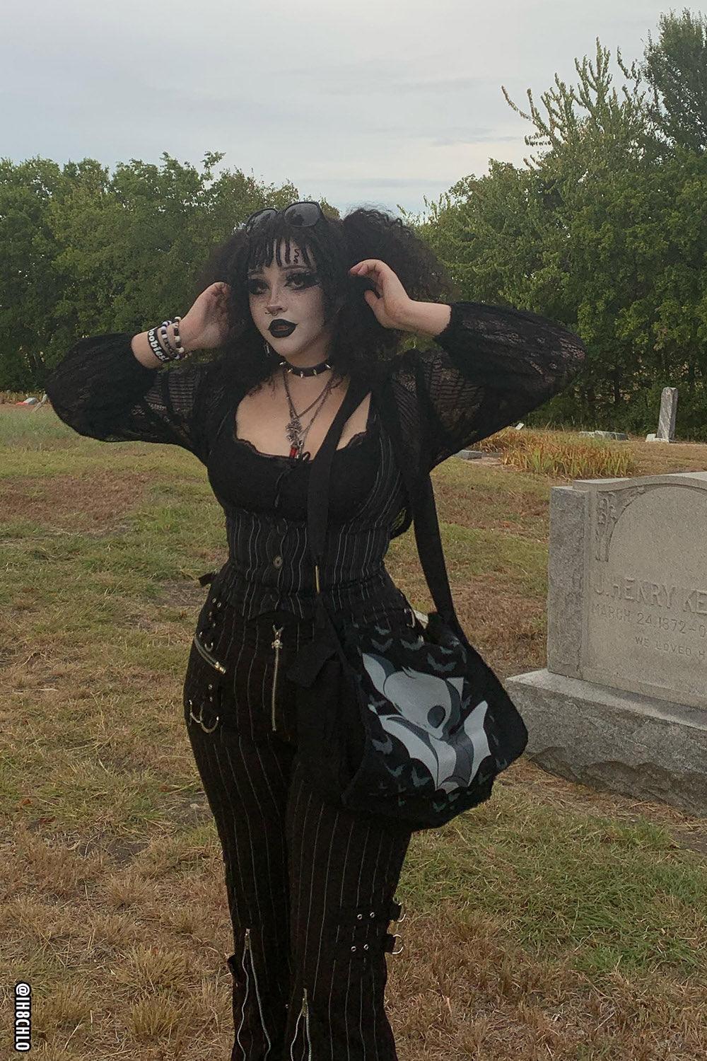 Black Goth Crossbody Bag Gothic Striped Shoulder Bag Vampire -  Israel