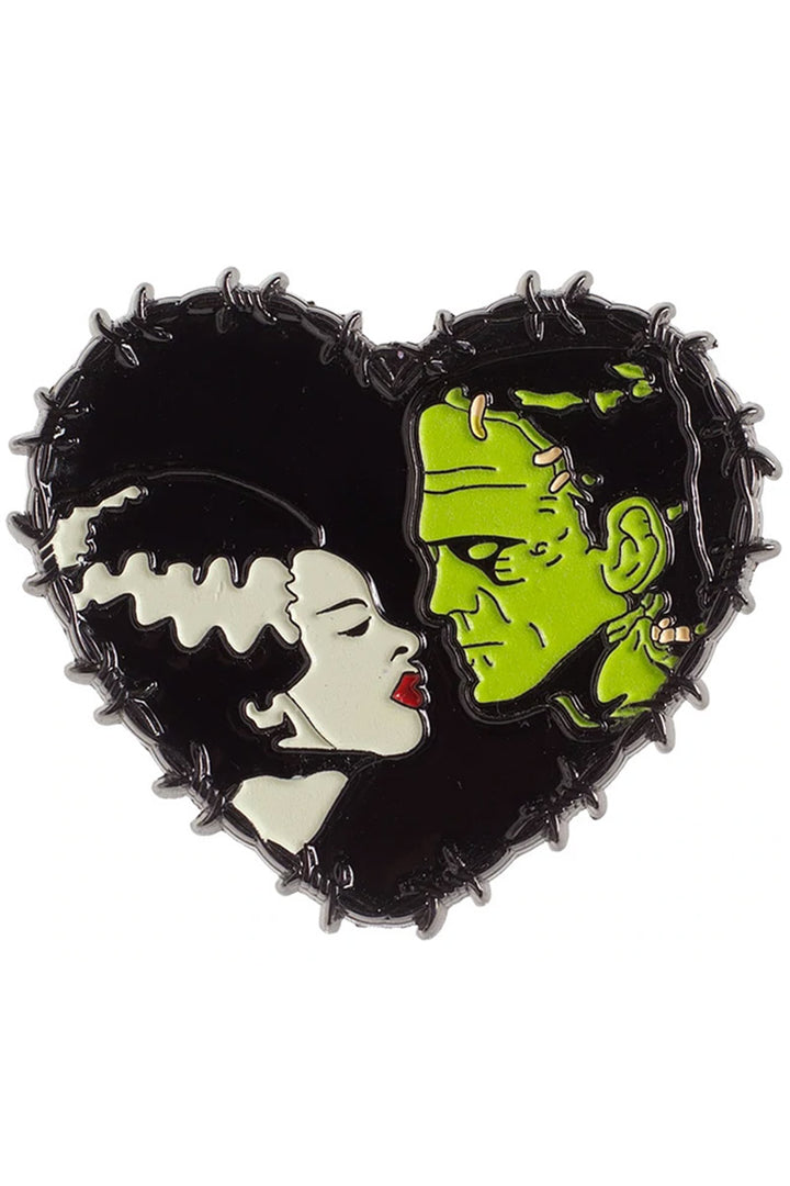 We Belong Dead Frankenstein & Bride Heart Enamel Pin [Glows in the Dark]