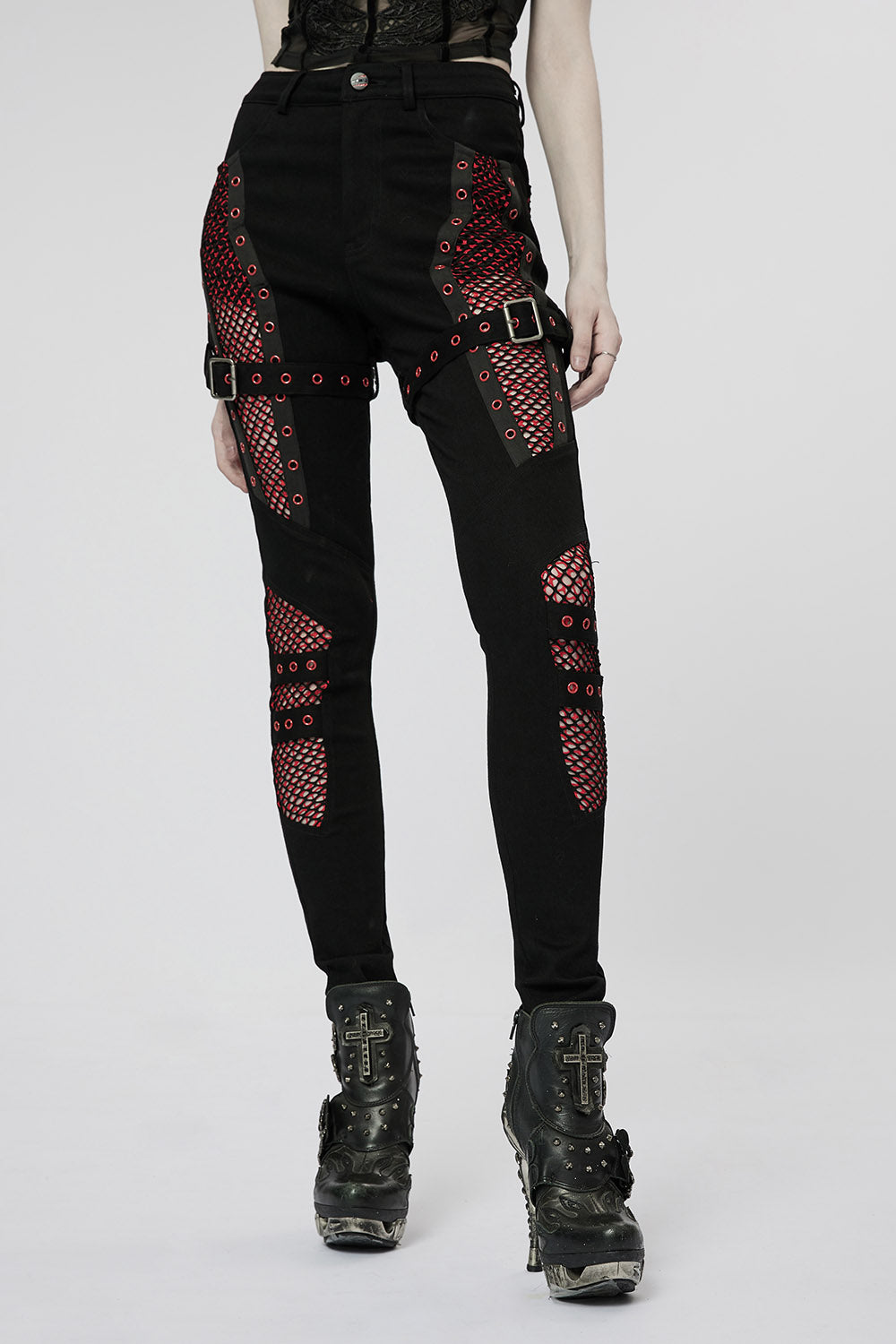 Bloodline Fishnet Skinny Jeans [BLACK/RED]