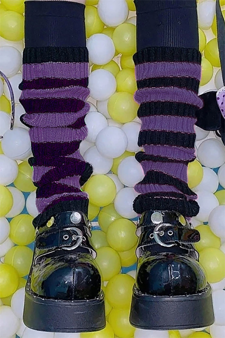 Dead Violets Striped Leg Warmers [Black/Purple]