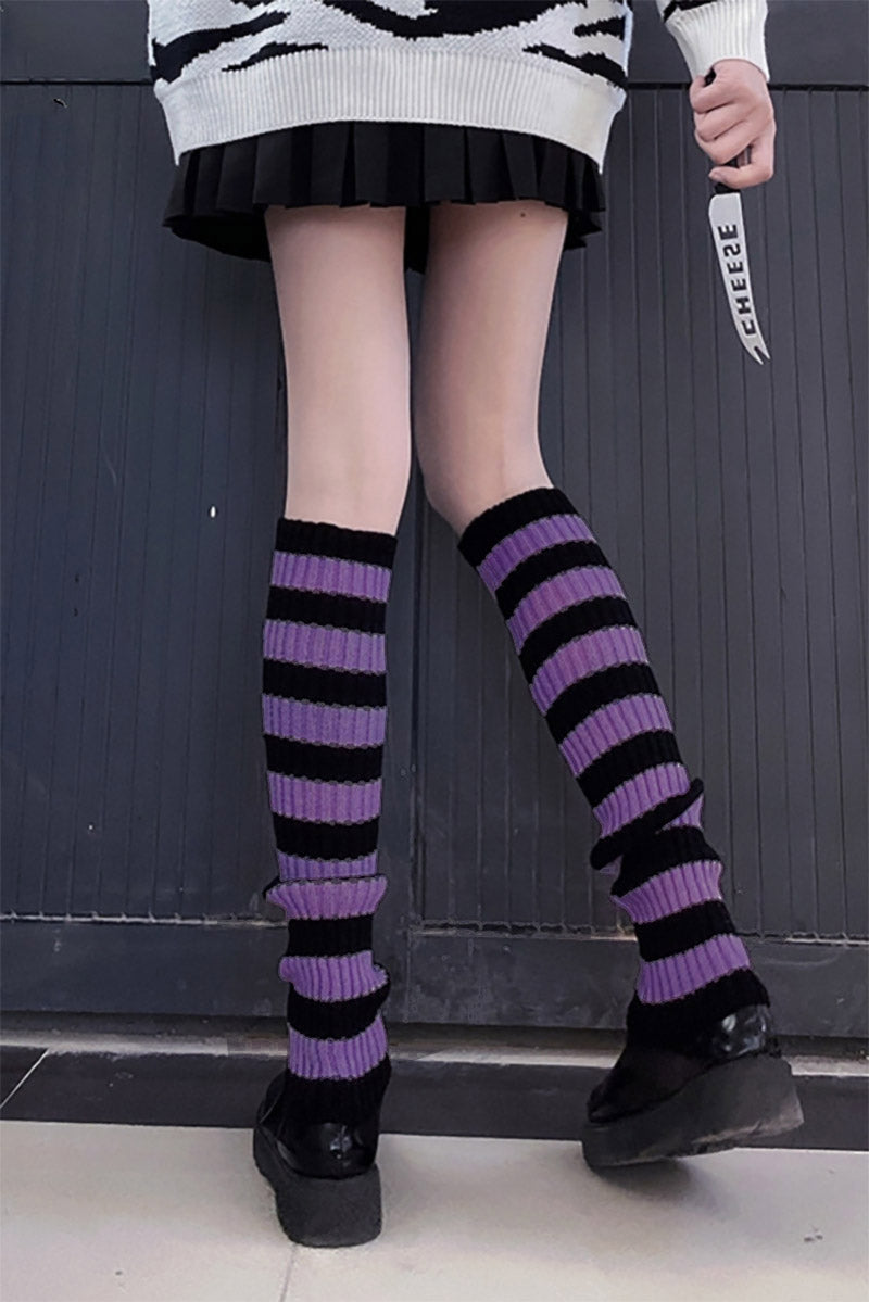 Black & Grey Striped Flare Leg Warmers