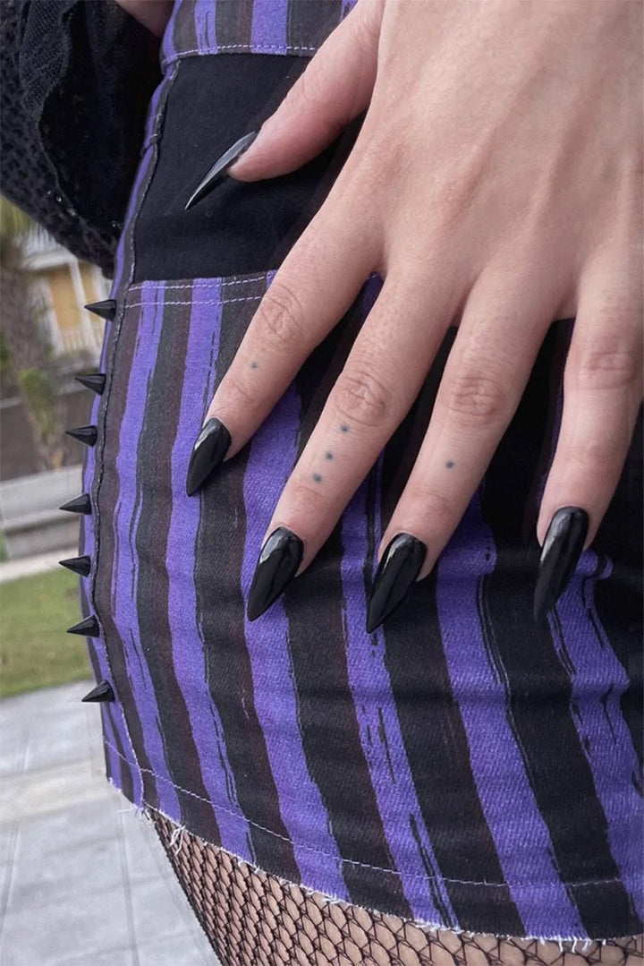 Purple Striped Bat Studded Shorts