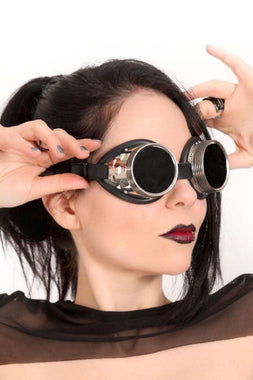 Cyber Steampunk Goggles Tinted [BLACK LENSES]