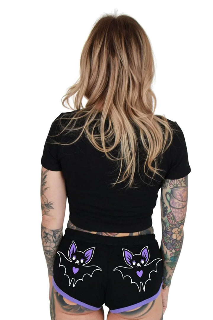 Little Heart Bat Purple Trim Short Shorts