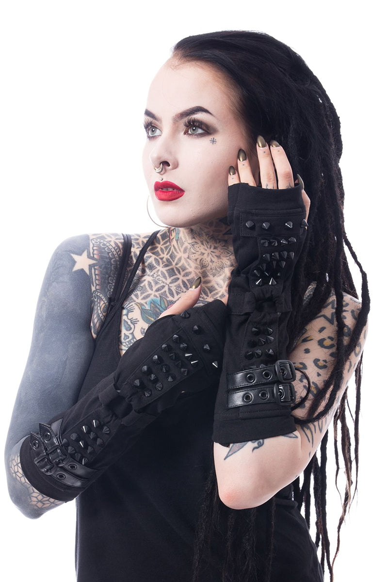 Poizen Shadow Armwarmers with black studs and vegan leather straps 