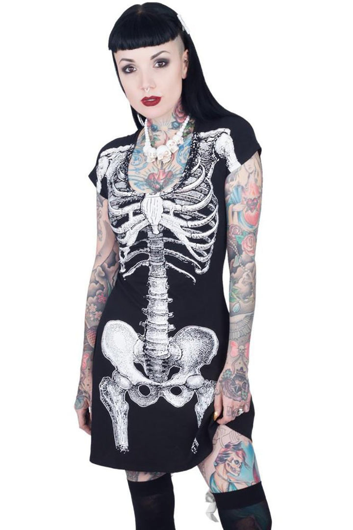 Kreepsville 666 Skeleton White Flare Dress - Vampirefreaks Store