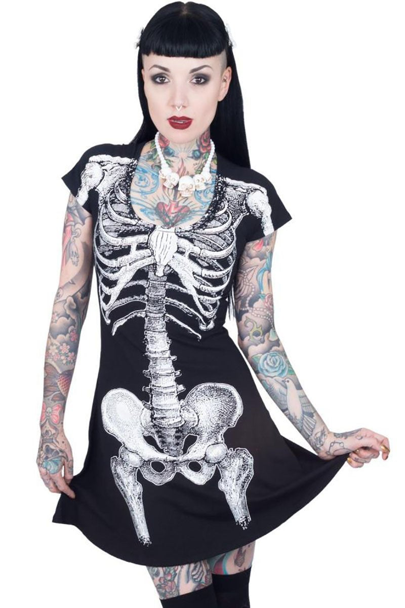 Kreepsville 666 Skeleton White Flare Dress - Vampirefreaks Store