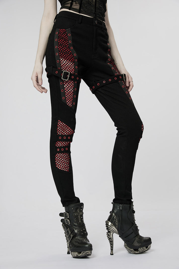 Bloodline Fishnet Skinny Jeans [BLACK/RED]