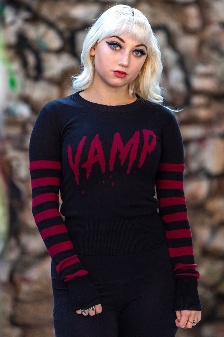 Vamp Sweater w/ Stripey Sleeves