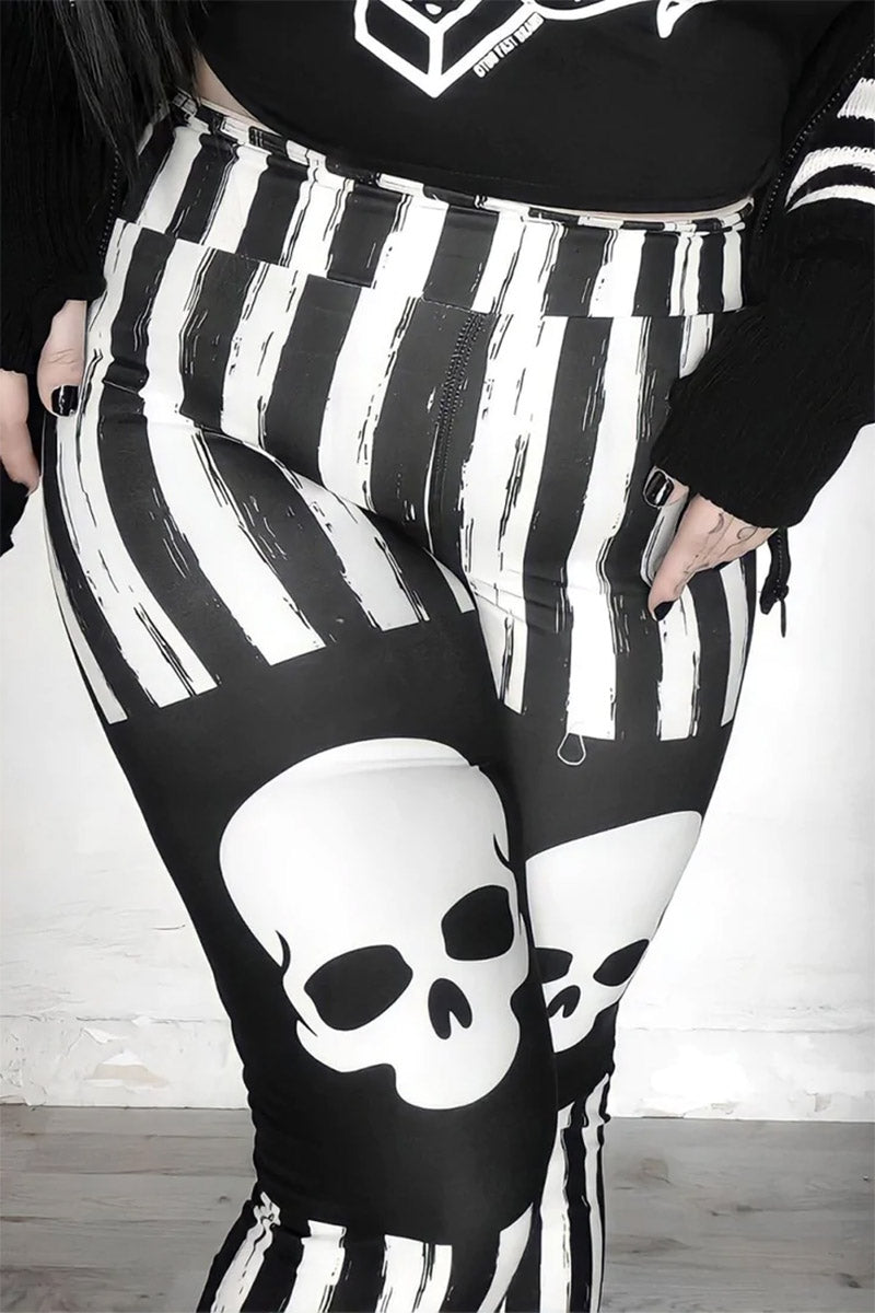 Black & White Striped Skull Leggings