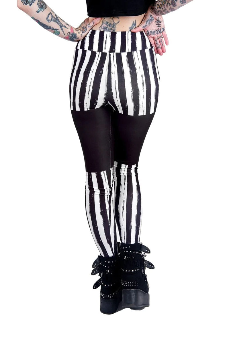 Punk Heart Black & White Striped Leggings