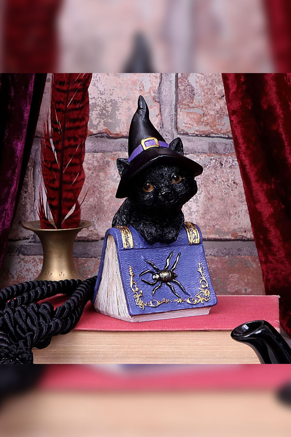 Pocus Black Cat Witch and Spellbook Figurine