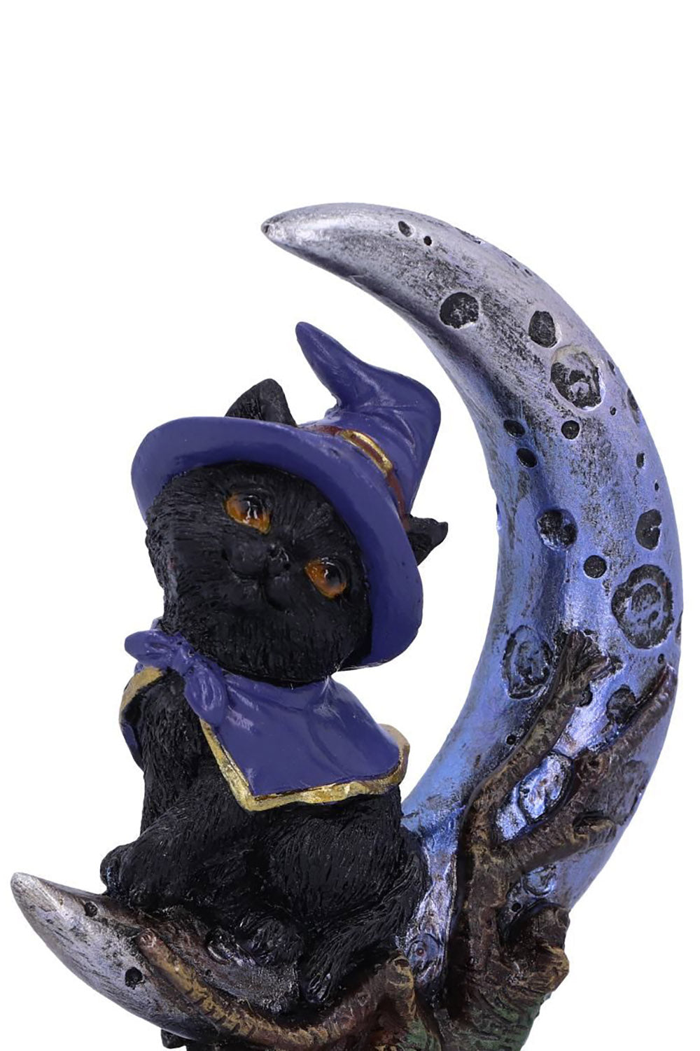 Spooky Witches Familiar Black Cat and Crescent Moon Figurine