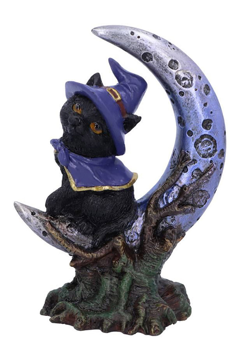 Spooky Witches Familiar Black Cat and Crescent Moon Figurine