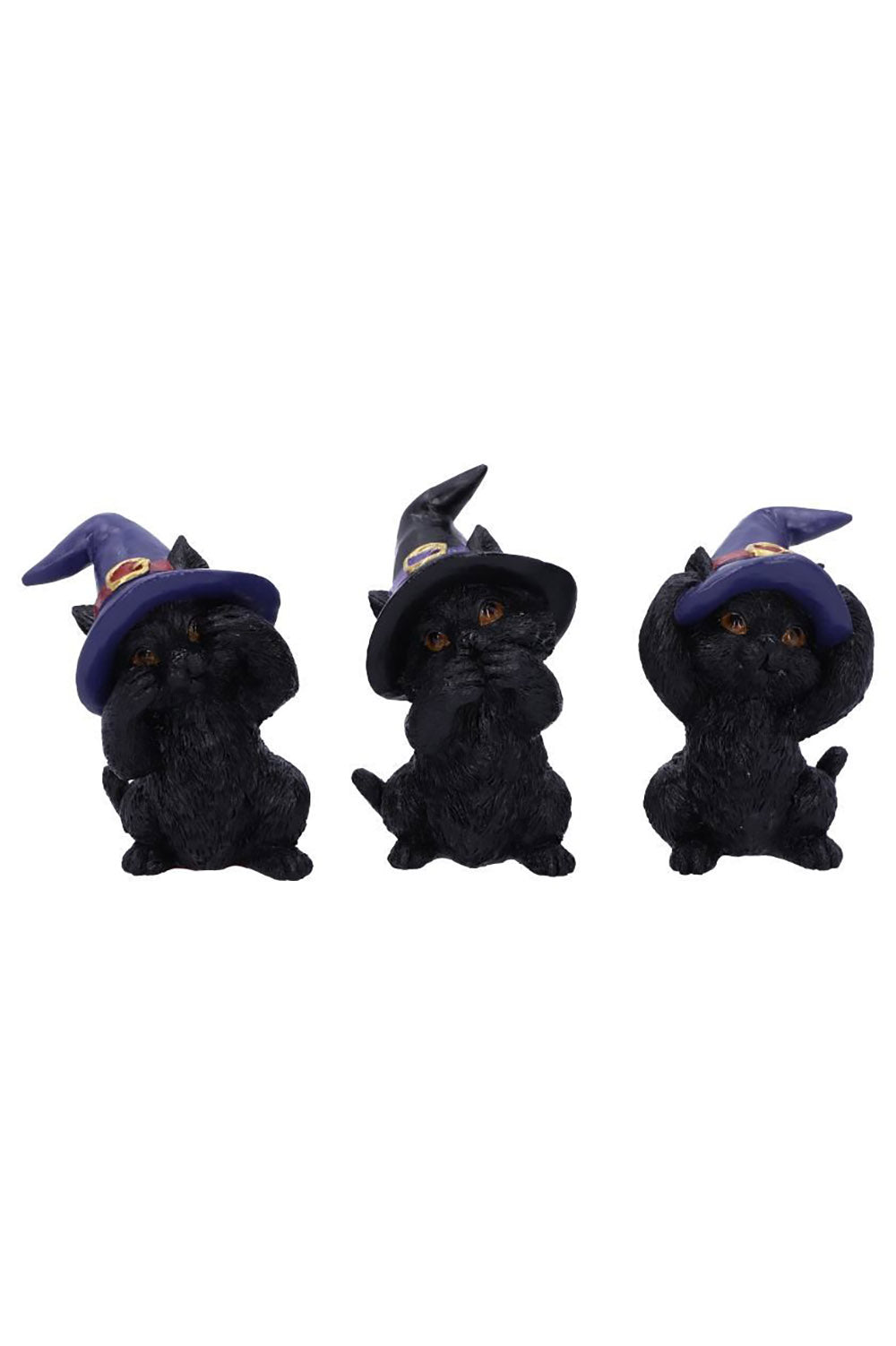 Three Wise Familiars See No Hear No Speak No Evil Black Cats Figurines