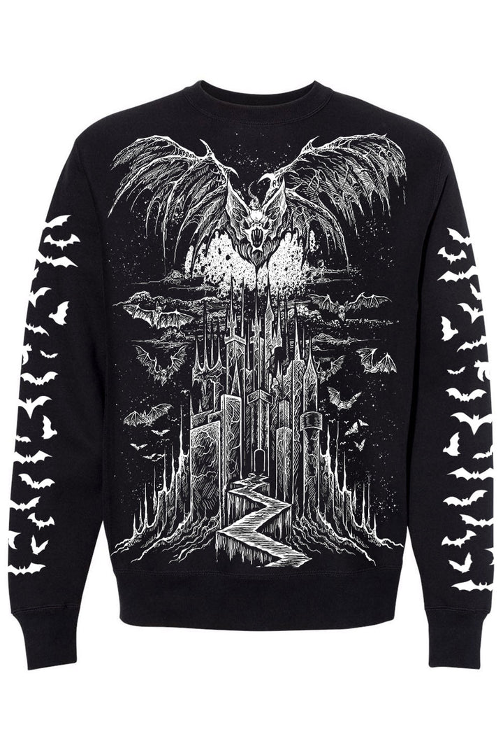Vampire Castle Sweatshirt w/ Bat Sleeves [BLACK/WHITE]