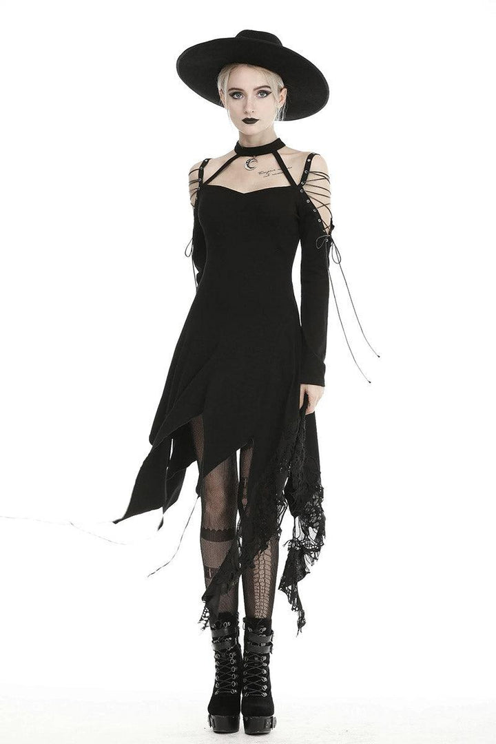 Dark In Love Crescent Moon Witch Distressed Dress - VampireFreaks