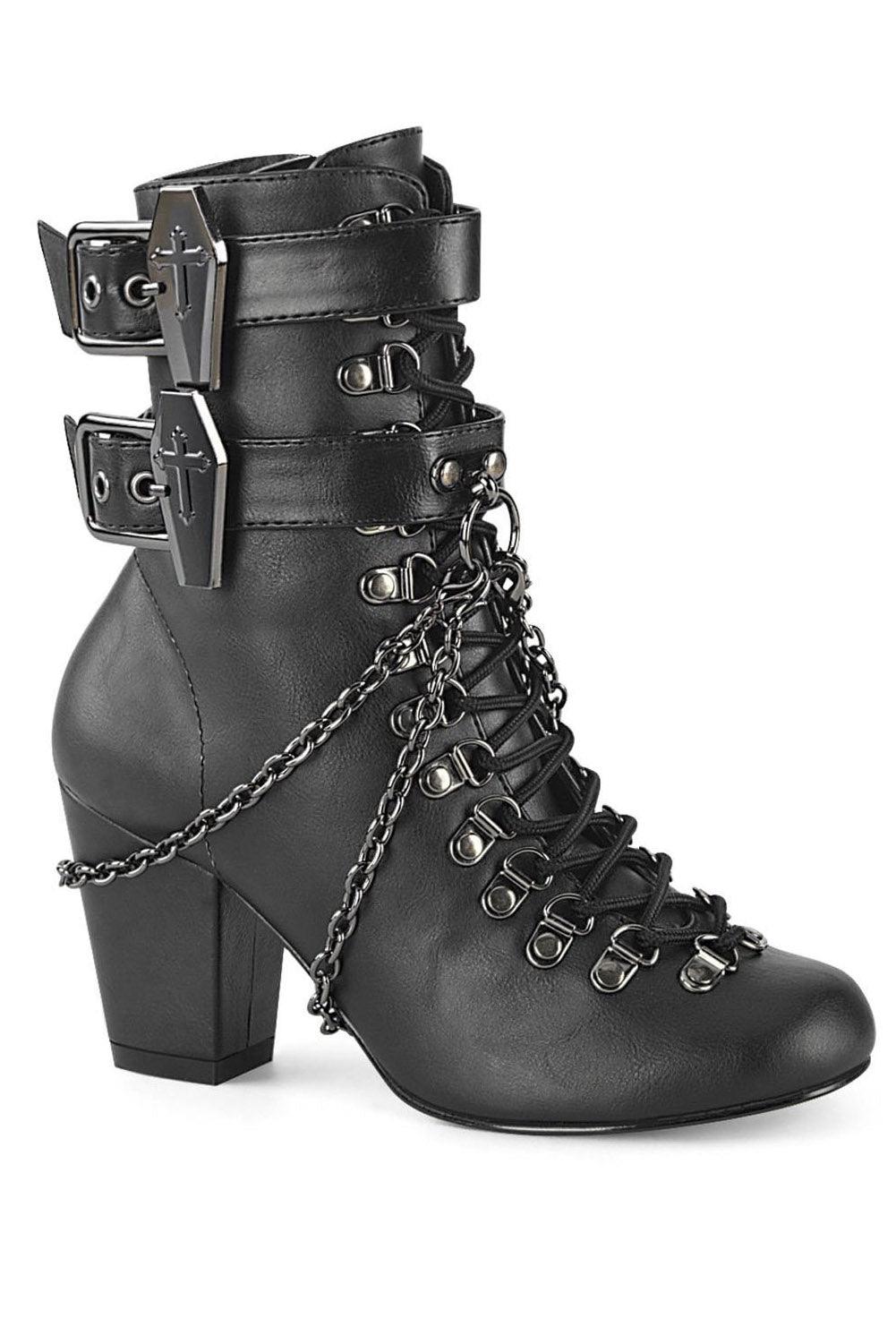 Demonia Casket Crush Ankle Boots VIK128 [Black Vegan Leather] - VampireFreaks