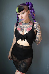 Spiderweb Mesh Front Tie Dress