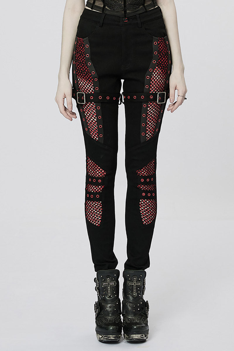 Bloodline Fishnet Skinny Jeans [BLACK/RED] – VampireFreaks